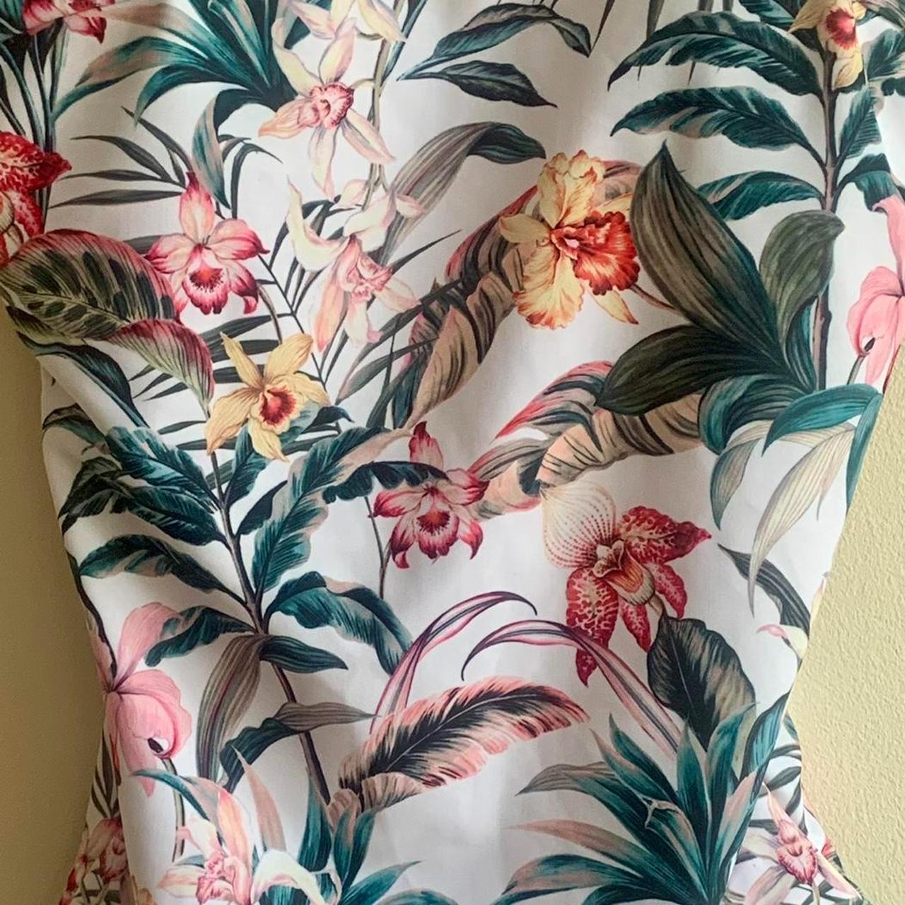 tropical floral print swimsuit + matching headband -... - Depop