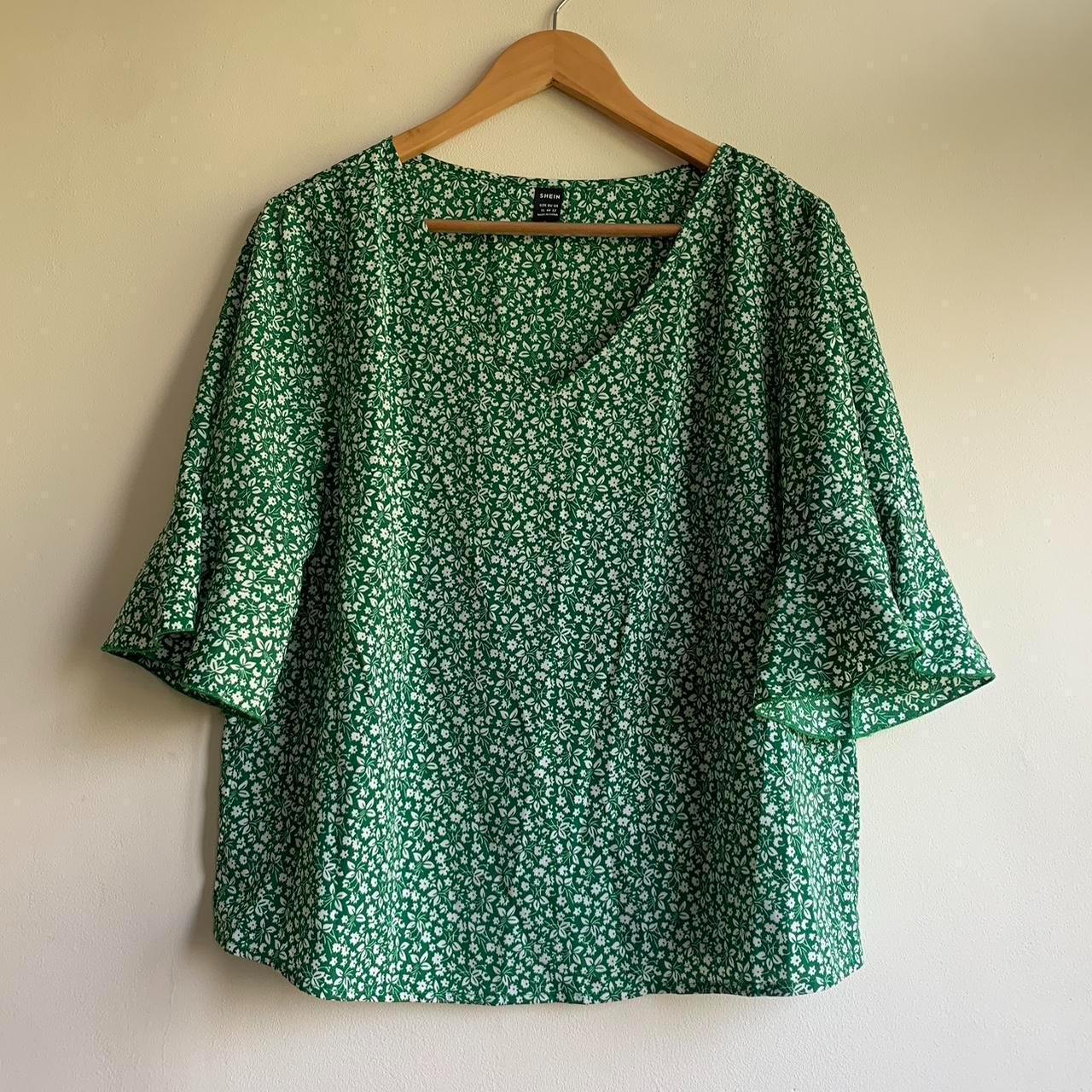 SHEIN Women's Green and White Blouse | Depop