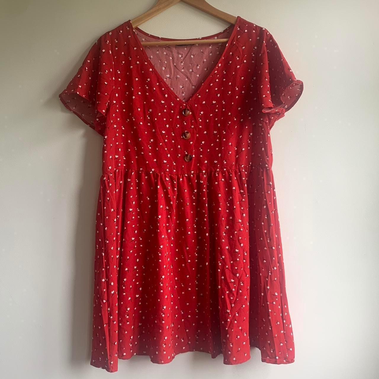 Floral print dress by shein Red white FREE UK... - Depop