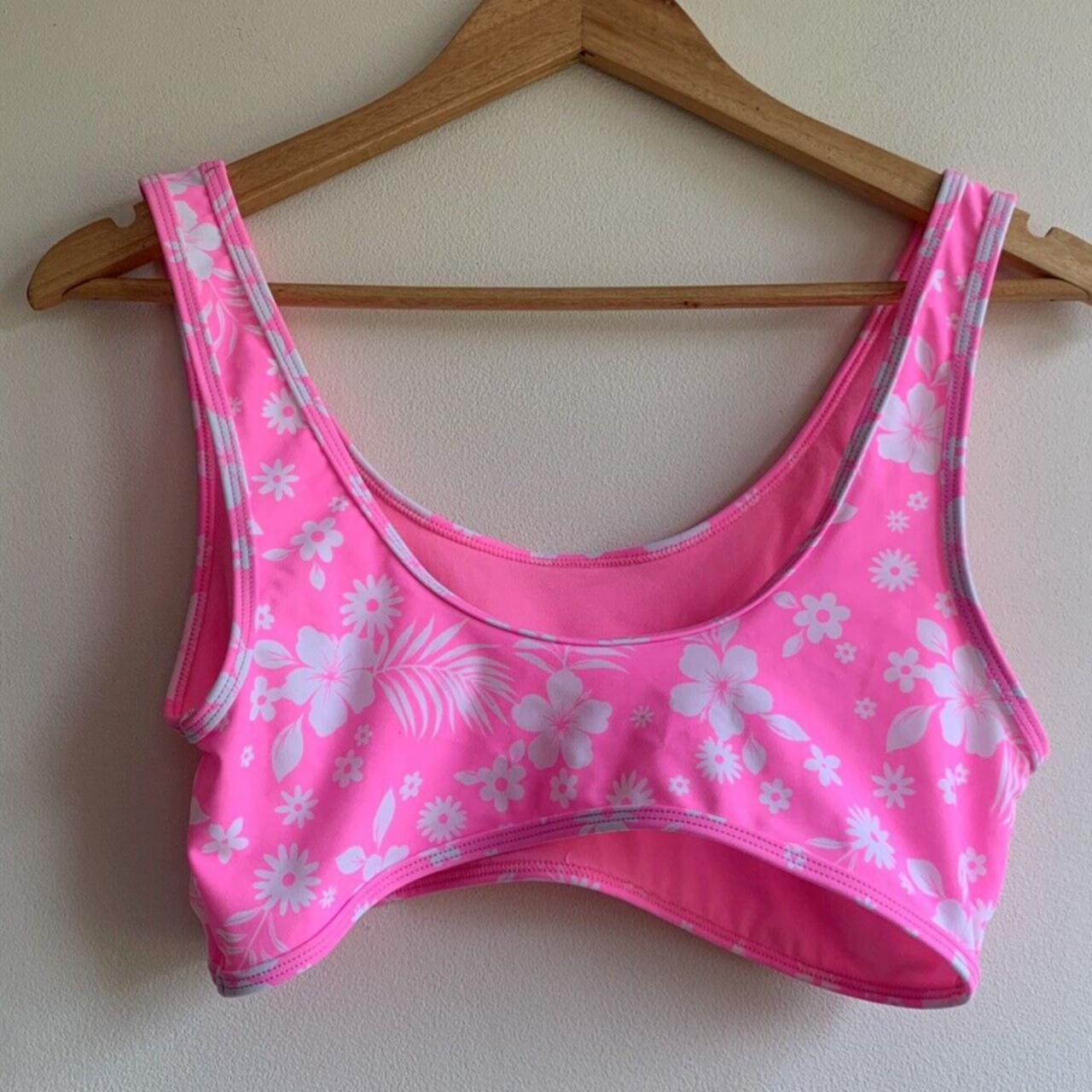 Tropical Bikini Crop Top New Look 9-15 Fluro Pink... - Depop