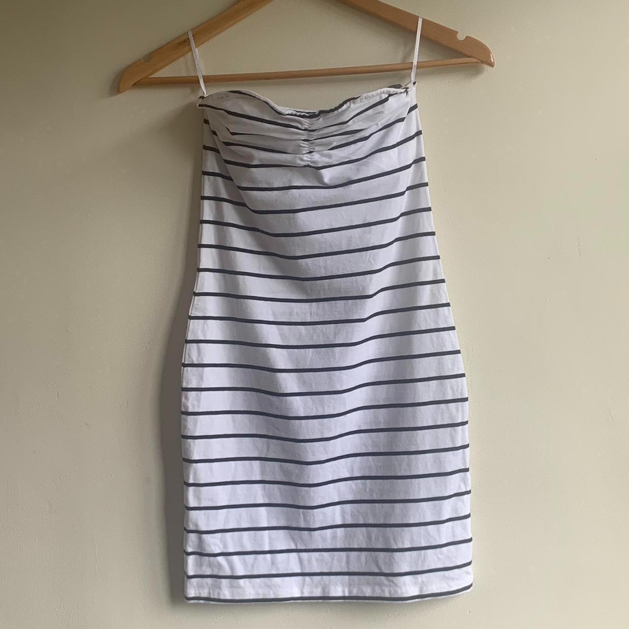 Jersey Stripe bandeau boob tube mini dress by H&M... - Depop