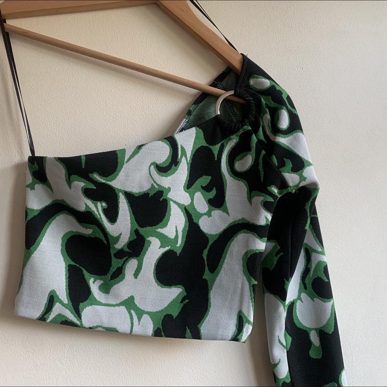 Zara One Shoulder Crop Top Black Green Available Depop