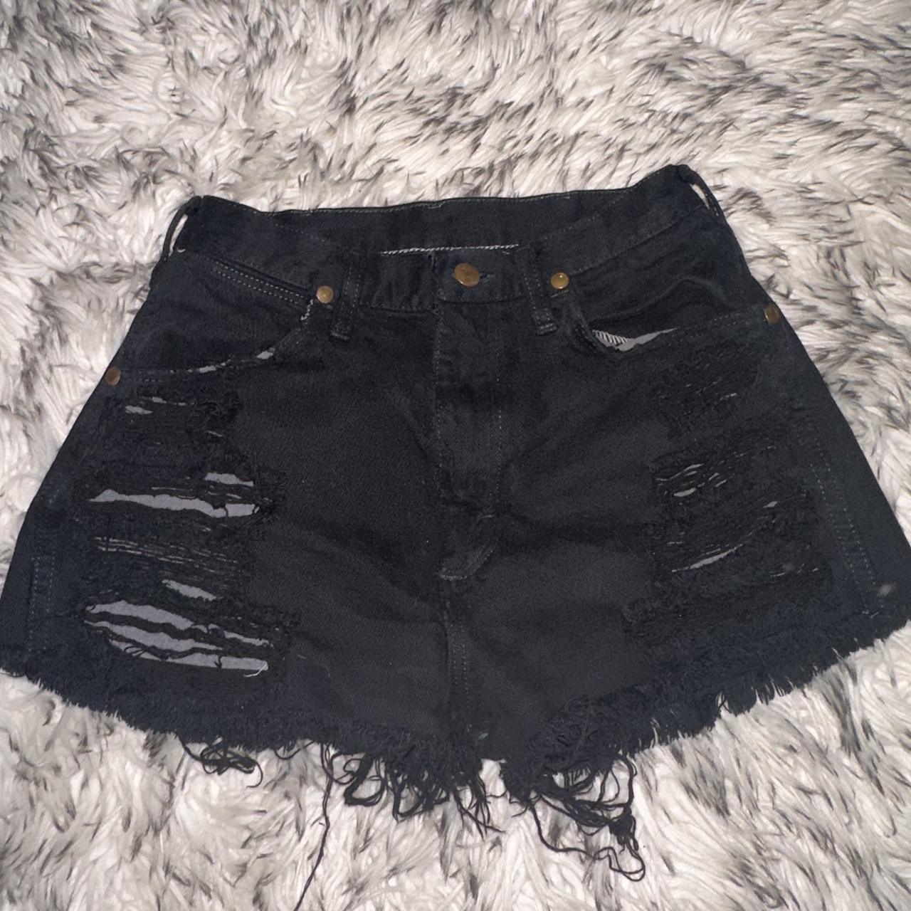 black high waisted wrangler shorts frayed bottom no... - Depop