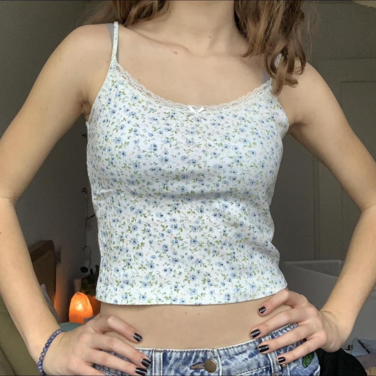 Brandy Melville Women's Blue and Green Shirt Depop