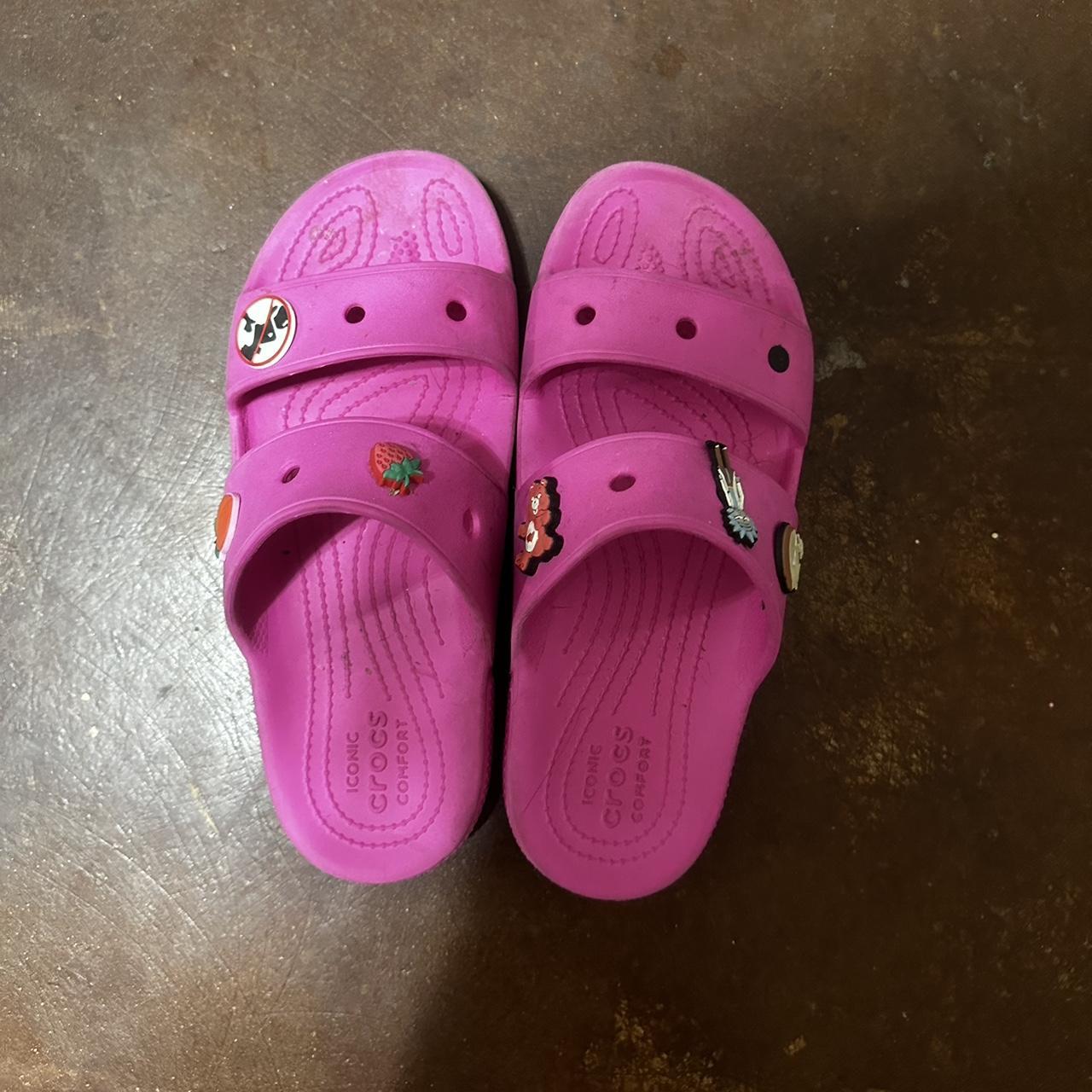 Hot pink Crocs slides with cute bunny ears