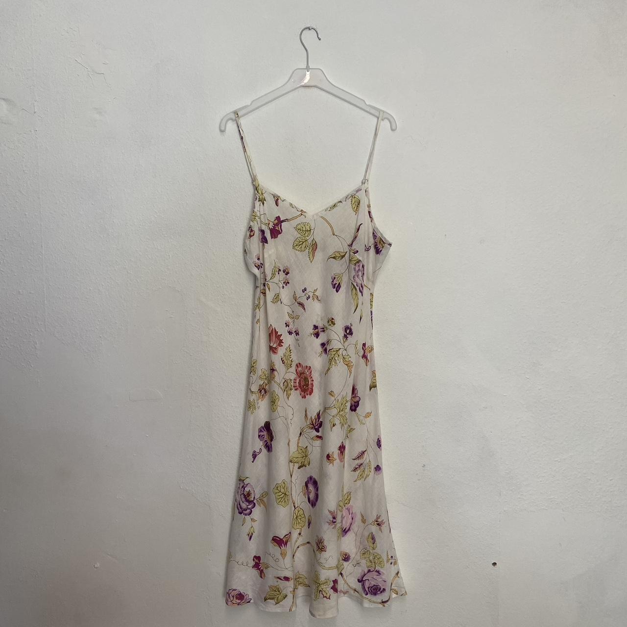 Vintage 90s Linen Laura Ashley Floral Slip Dress... - Depop