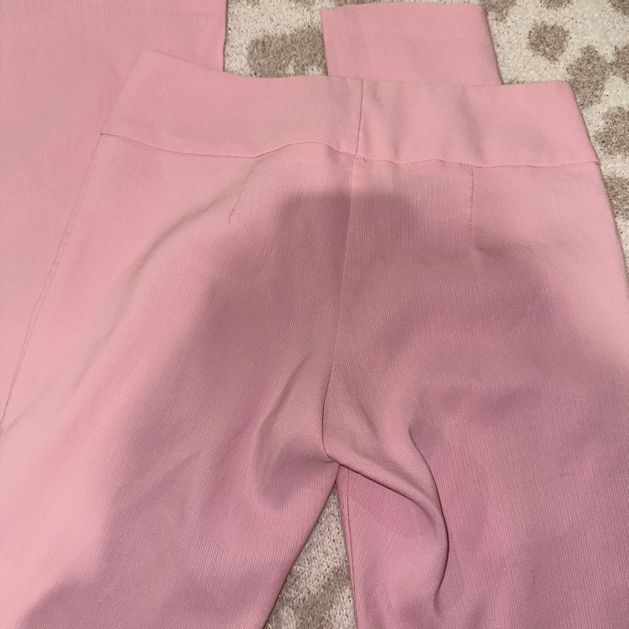 High stretch super cute pink flares pants very low... - Depop