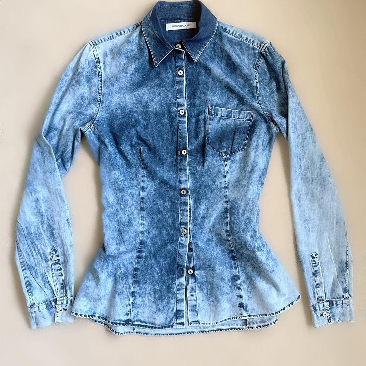 BALMAIN iconic distress denim like shirt cinched... - Depop