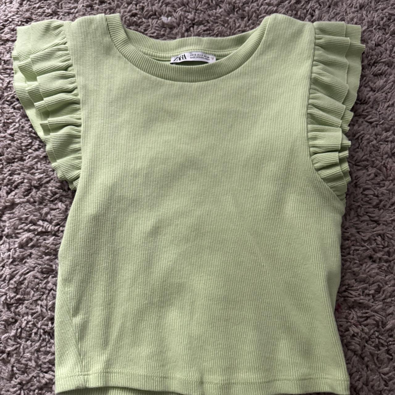 green zara ruffle top size s never worn Depop