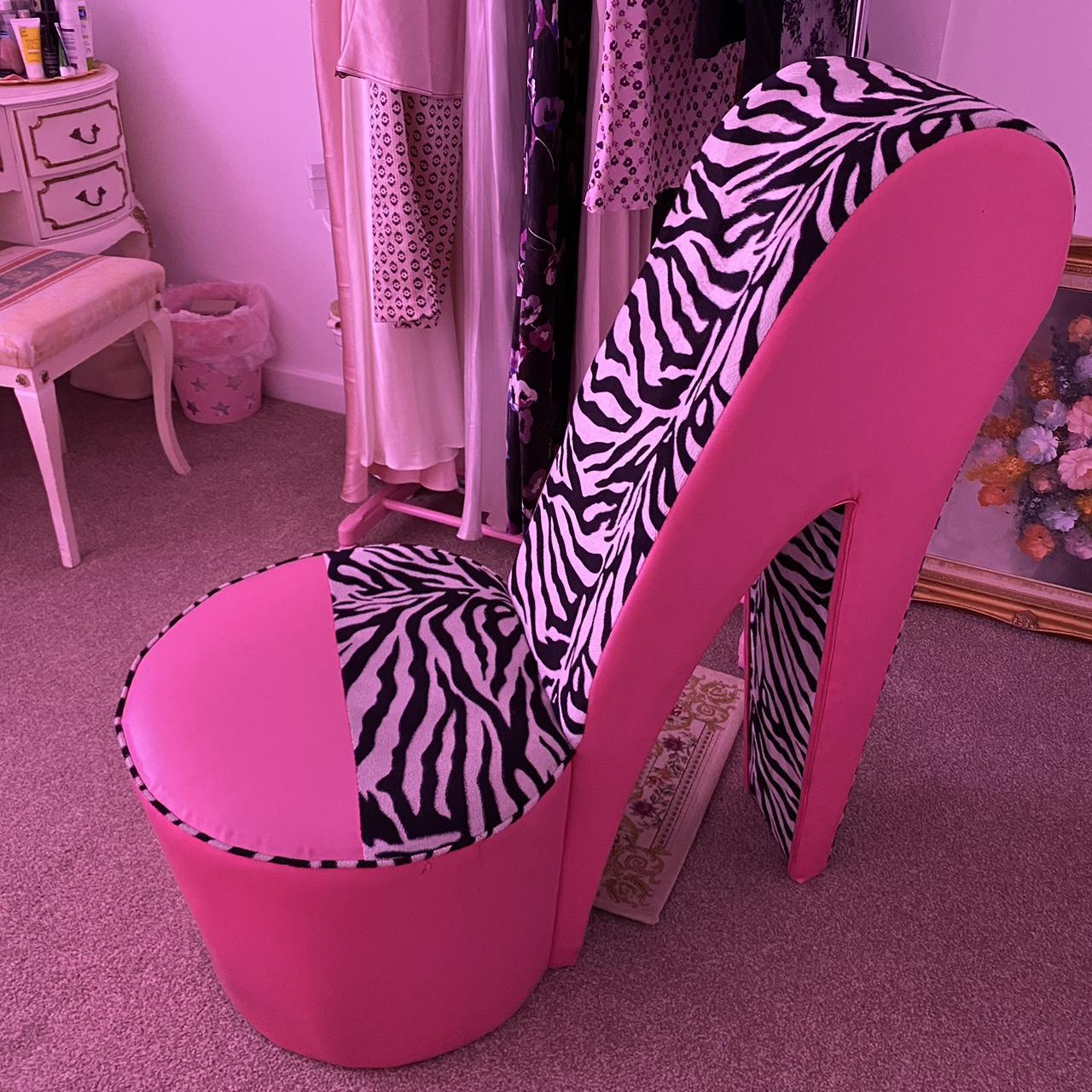 Pink and zebra print y2k mcbling high heel... - Depop