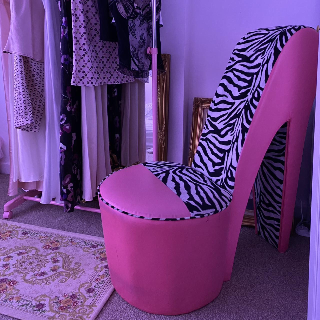 Pink and zebra print y2k mcbling high heel... - Depop