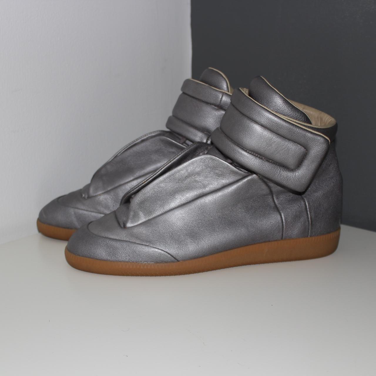 Mmg Maison outlet Margiela photoshoot silver leather velcro high tops 8.5