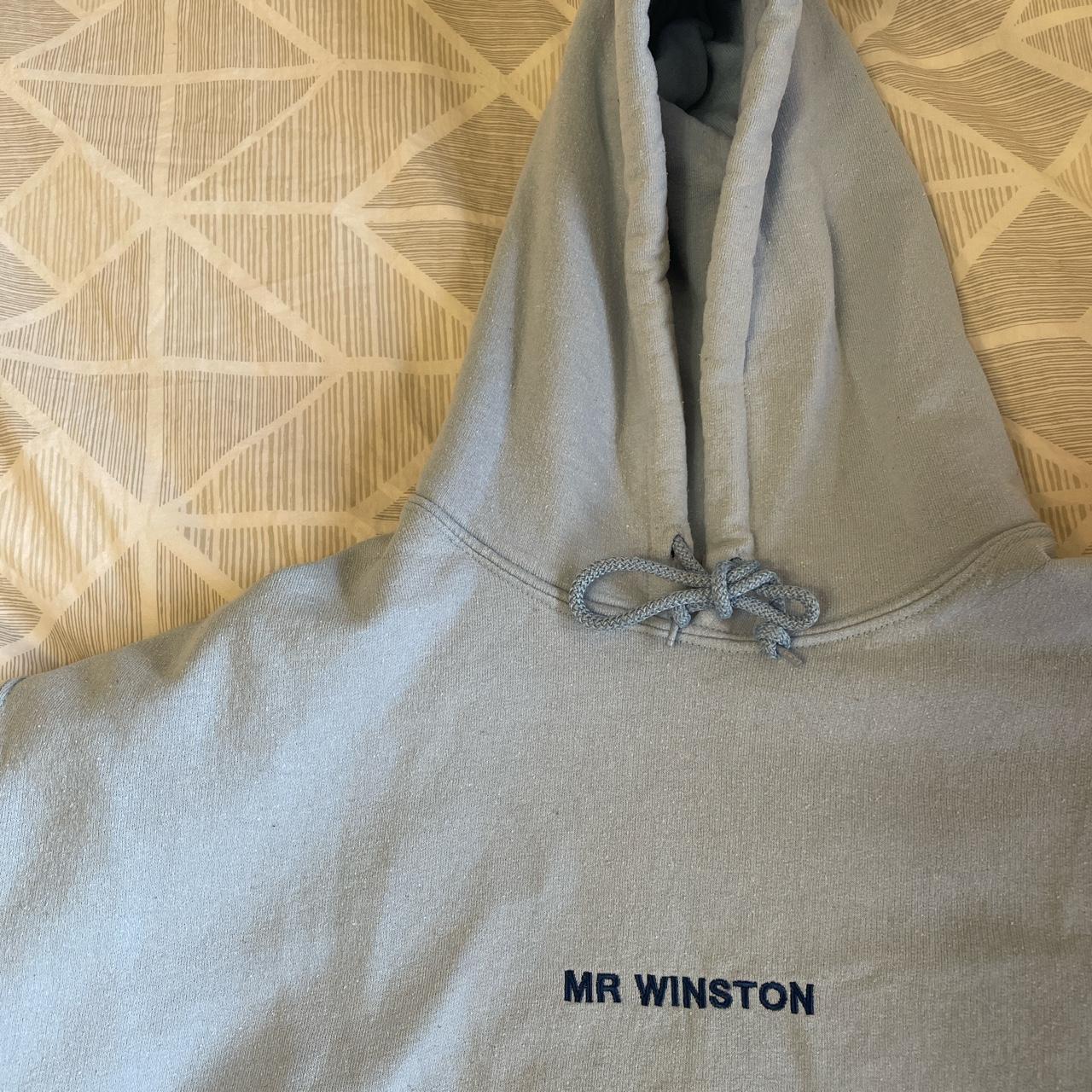 Mr Winston Women's Blue and Navy Hoodie Depop