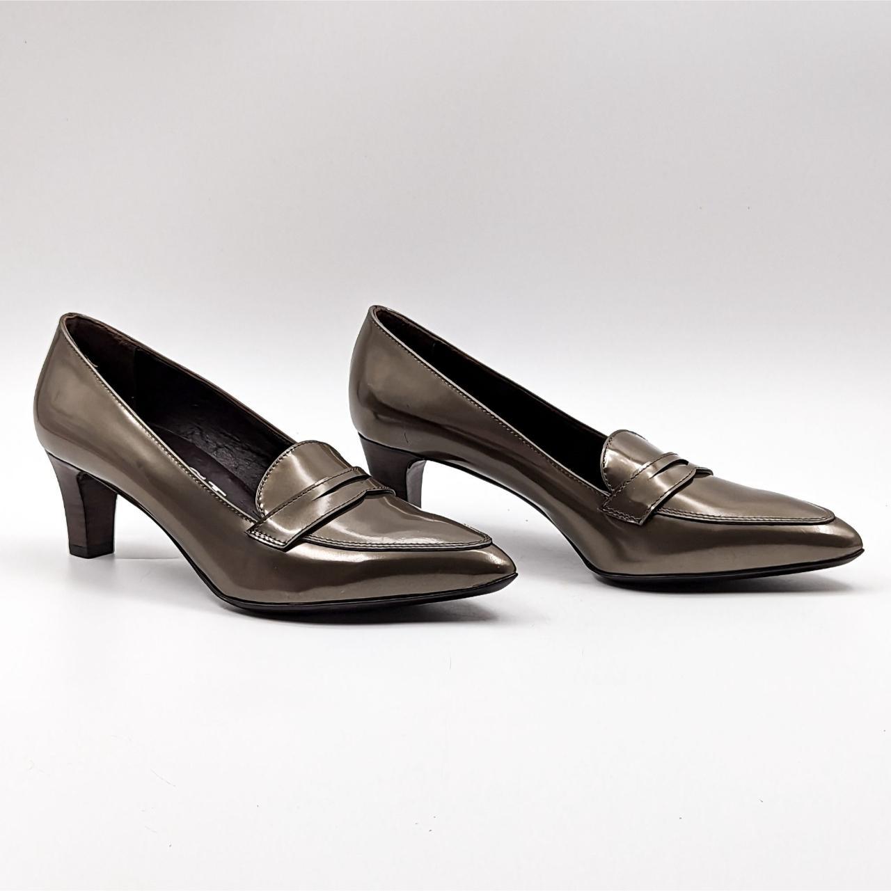 AGL Women Patent Leather Olive Green Solid Dressy