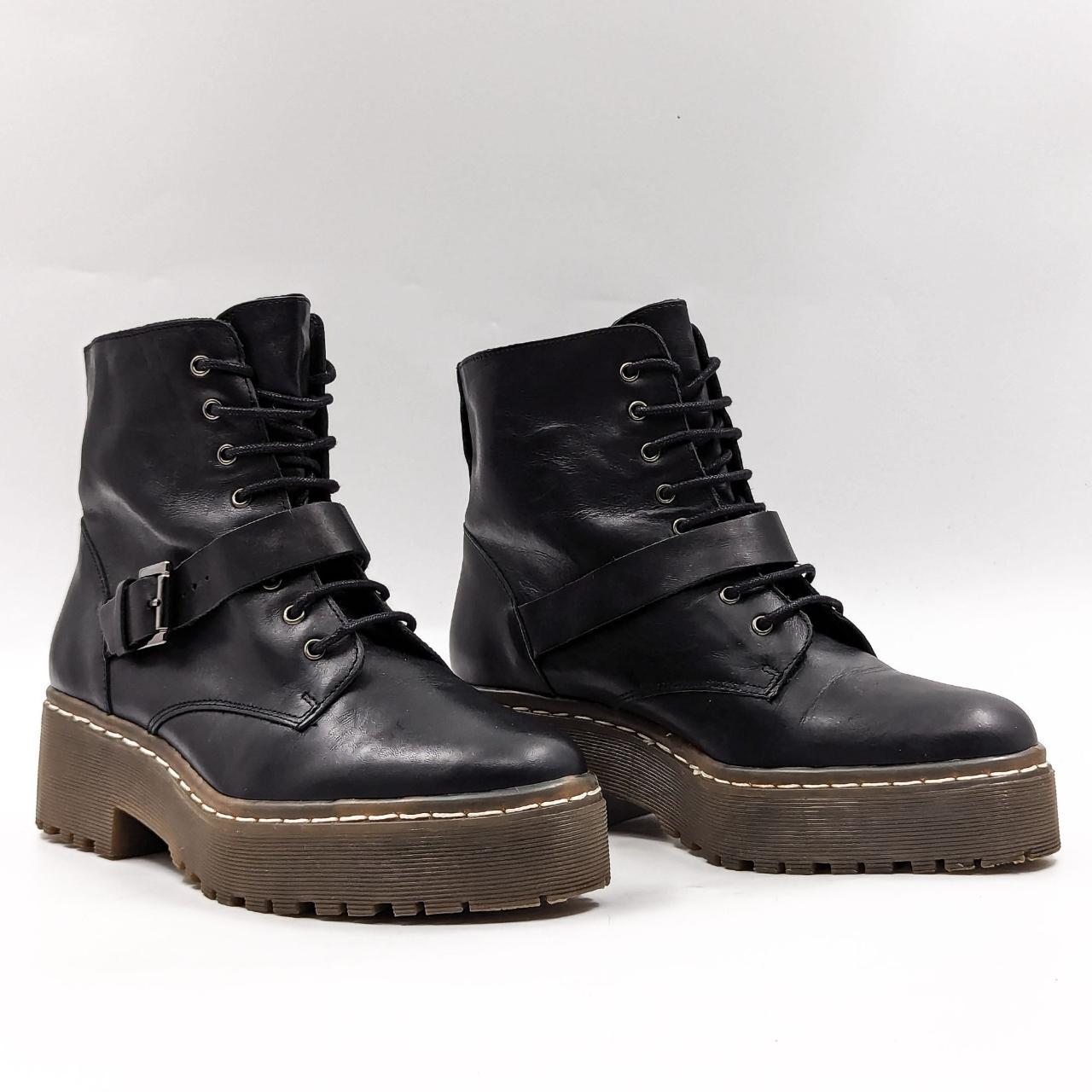 Topshop Women Black Leather Festival Combat Platform. Depop