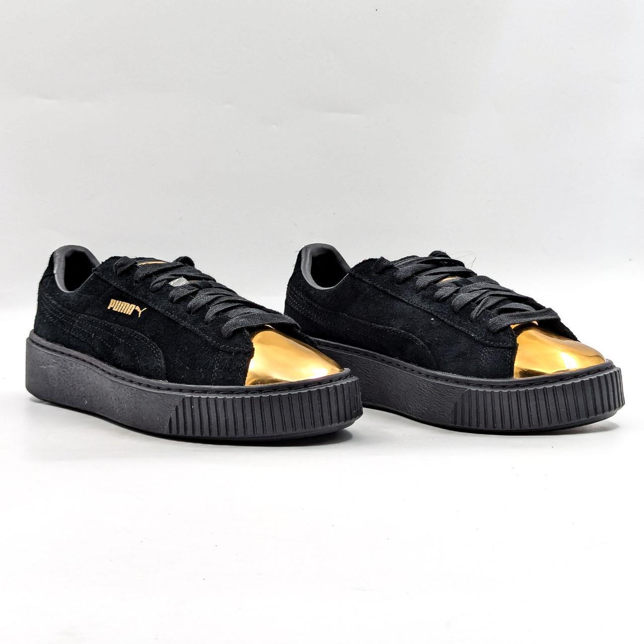 Puma Women Gold Metallic Black Suede Platform