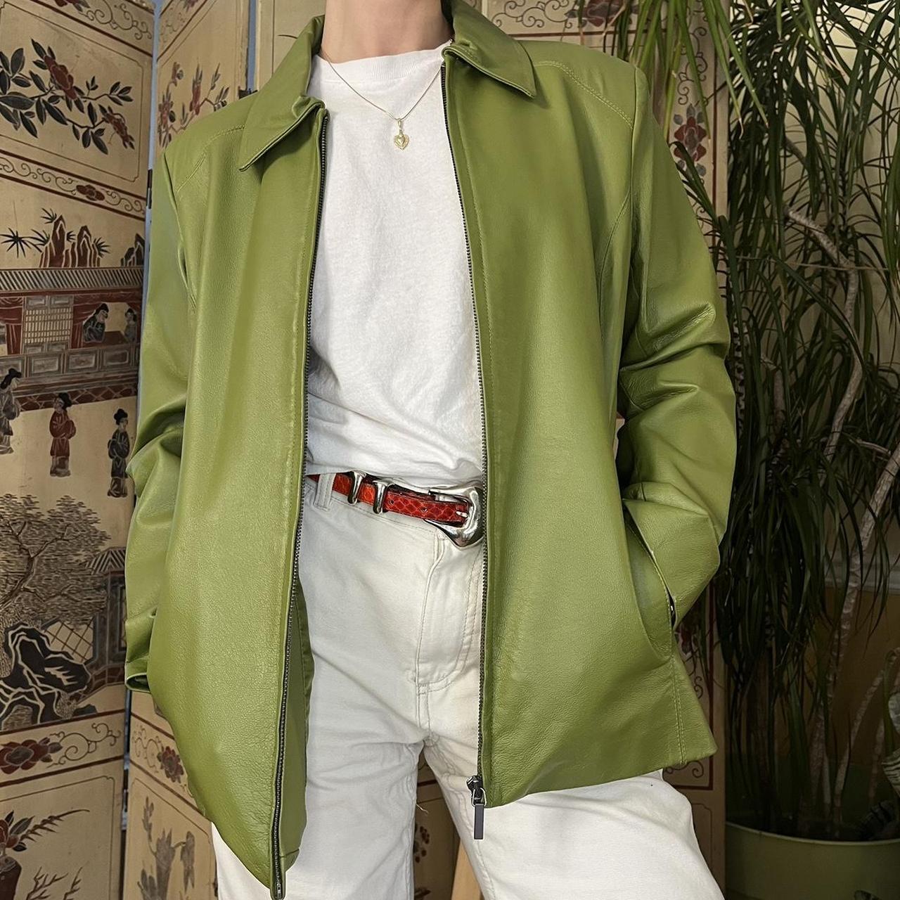 Light green clearance leather jacket