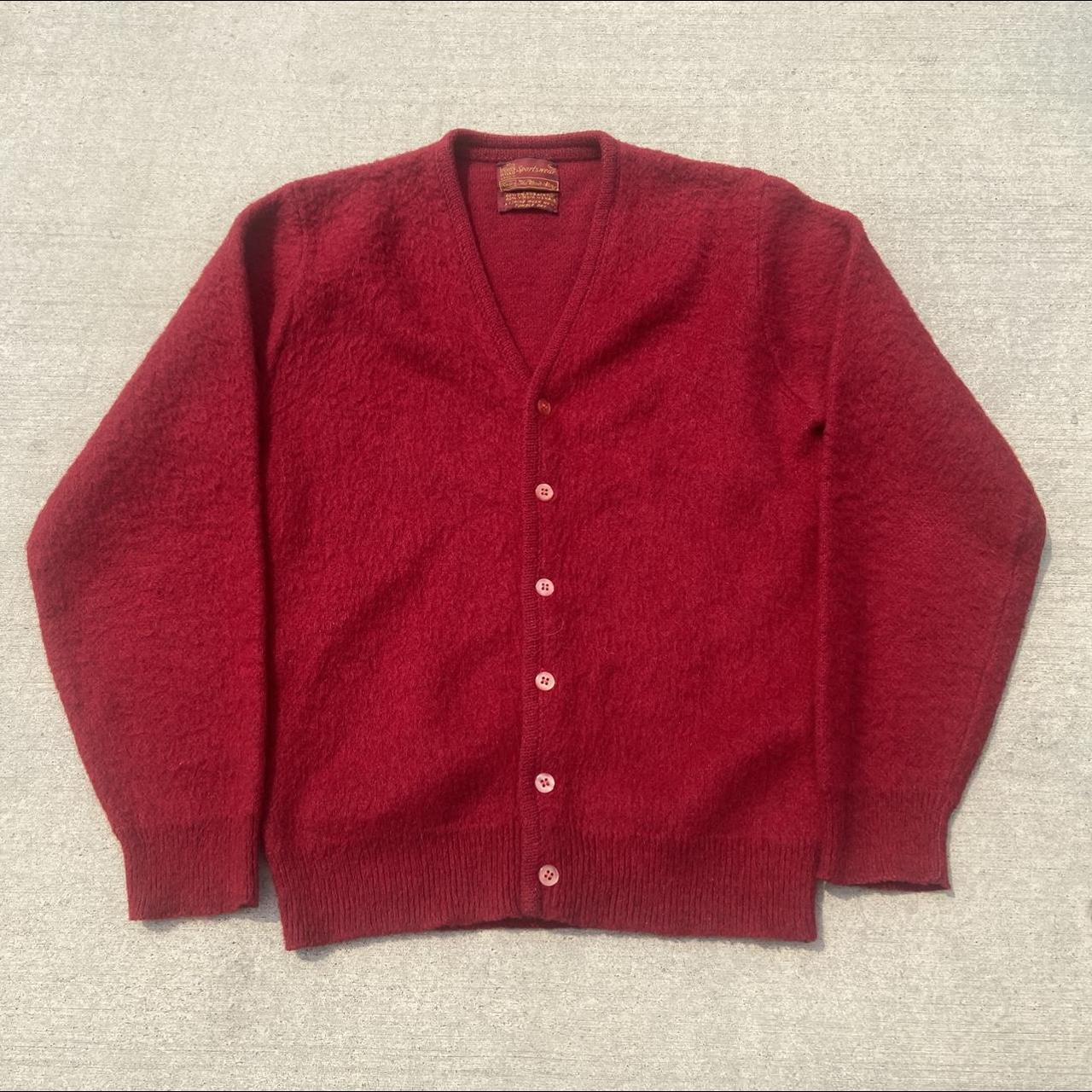 vintage mohair cardigan 60s gorgeous red shaggy... - Depop