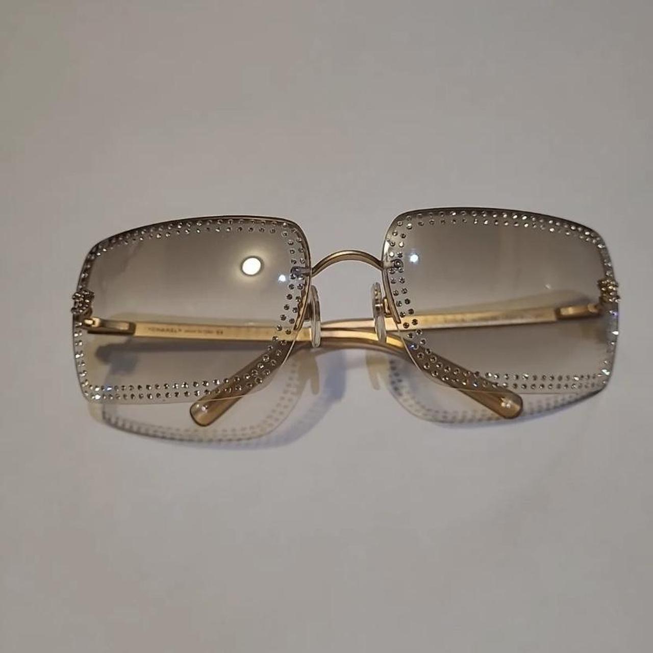 Vintage Chanel Rimless Diamond Sunglasses Style: - Depop