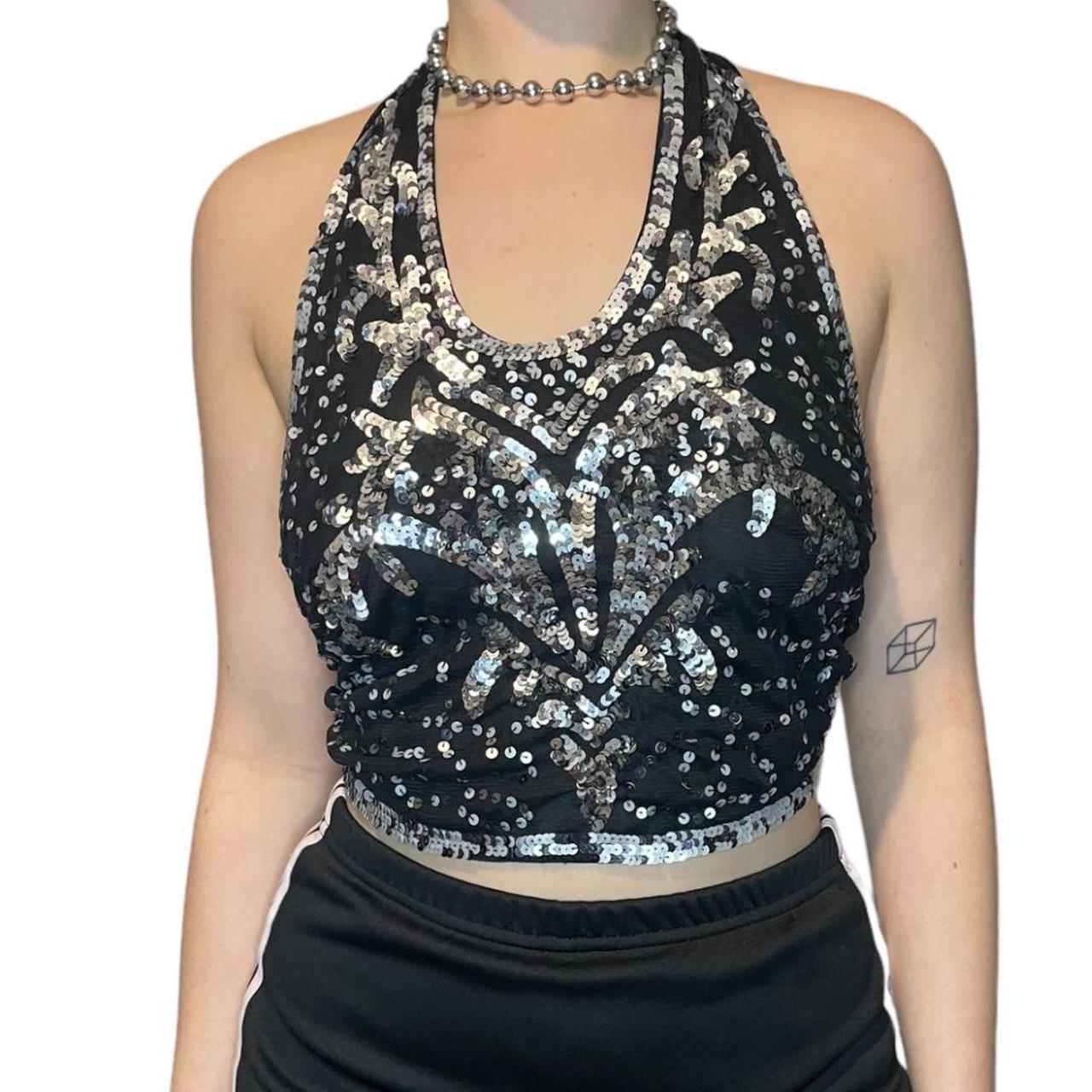 Influence Women's Black and Silver Vest Depop