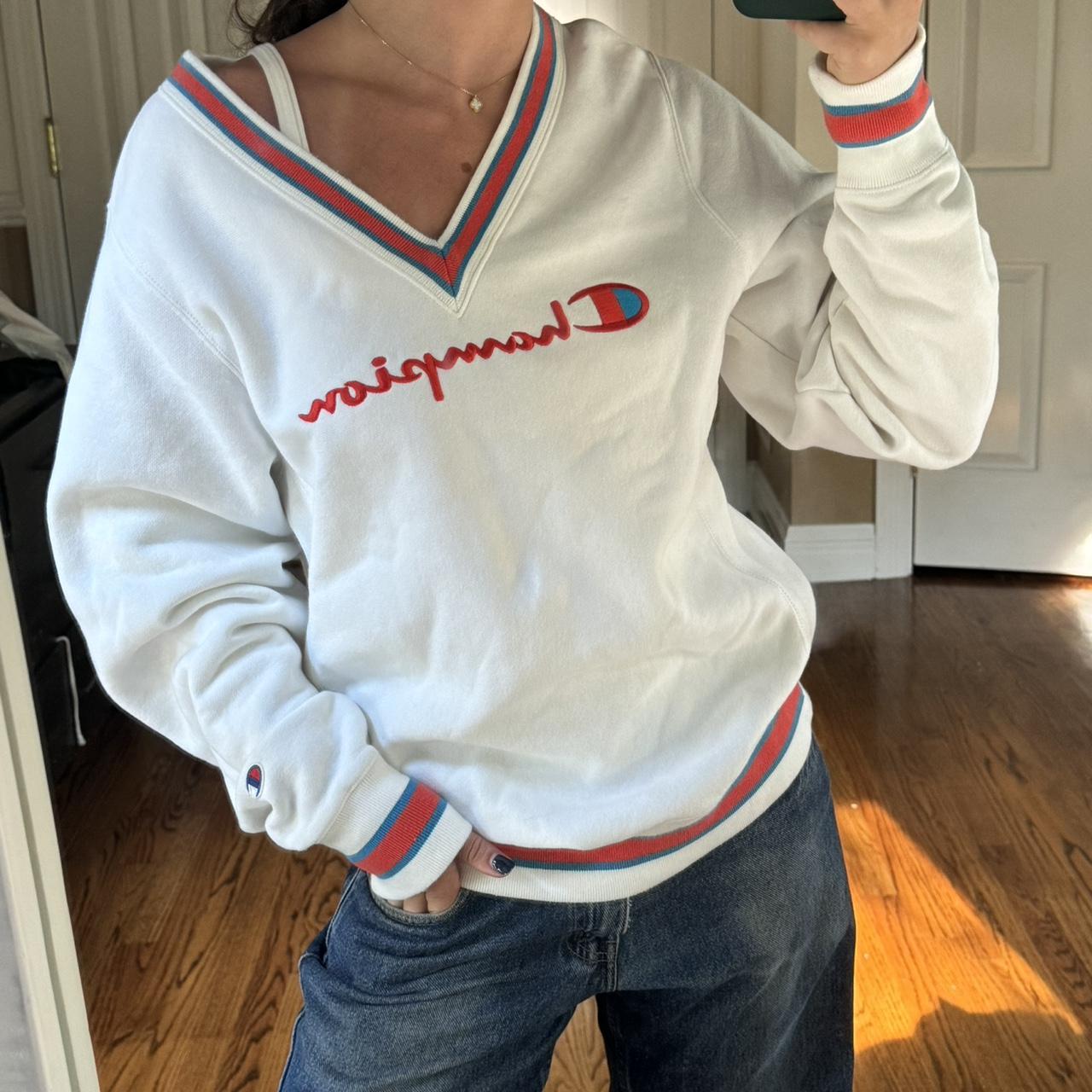 Champion white v neck sweatshirt best sale