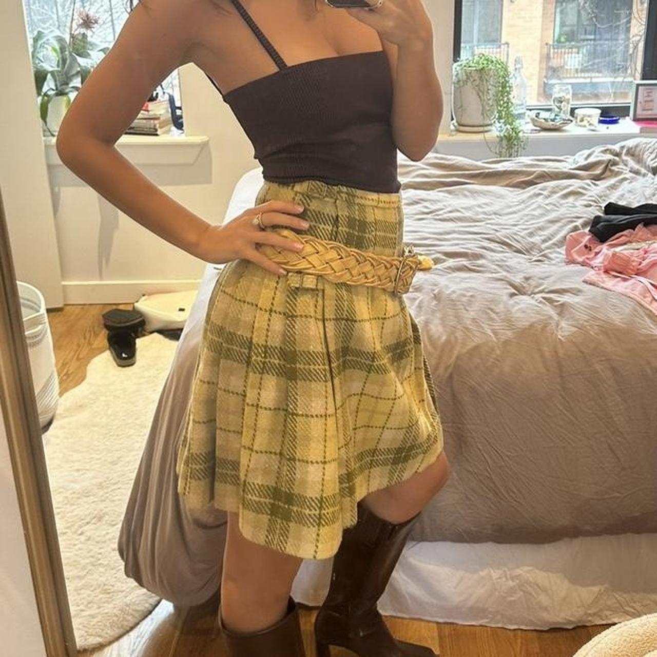 Mini Skirt Yellow Tartan Skirt Yarn Dior Tartan Flared Wool Mini