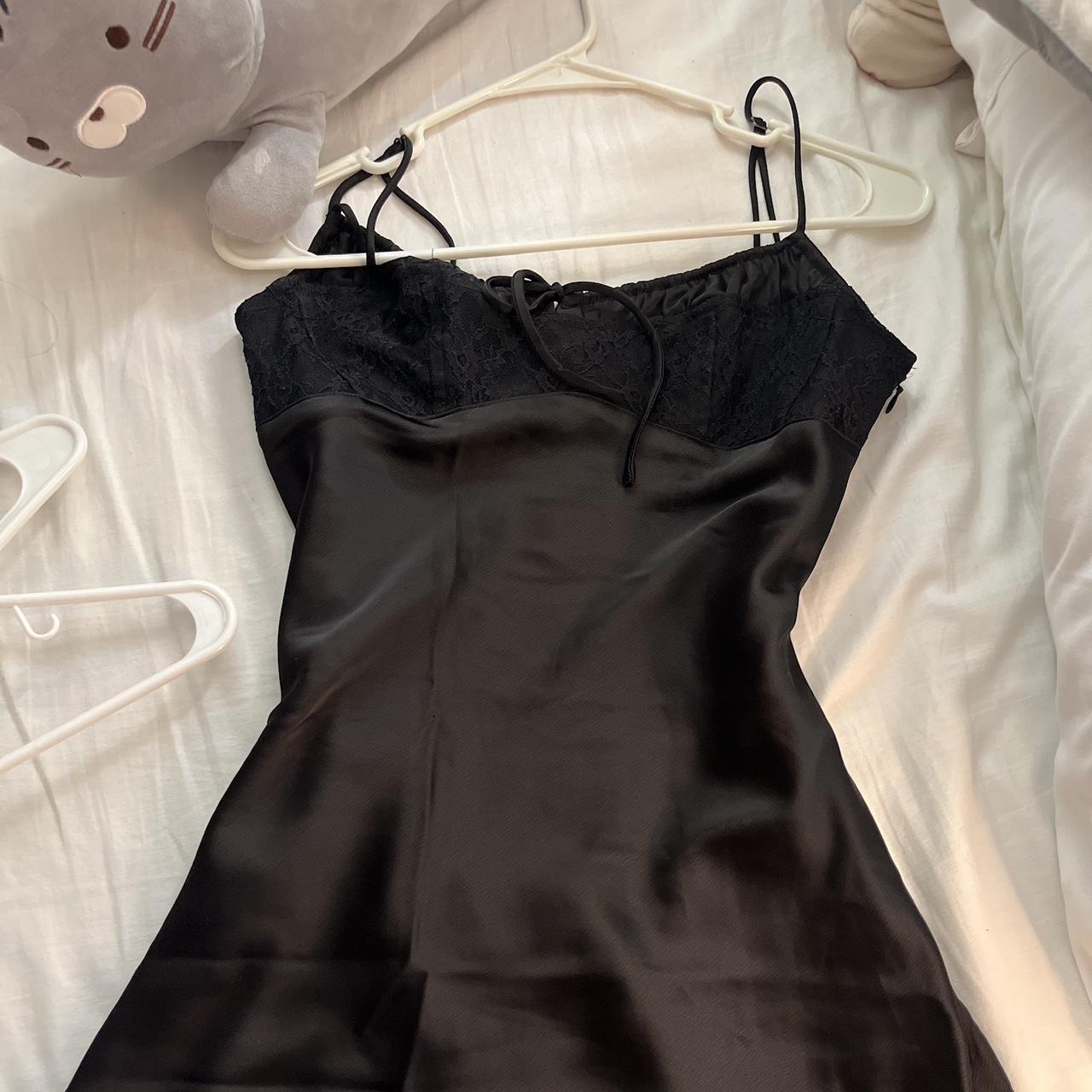 Black Coquette Lace Silk Dress 🖤 -adjustable... - Depop