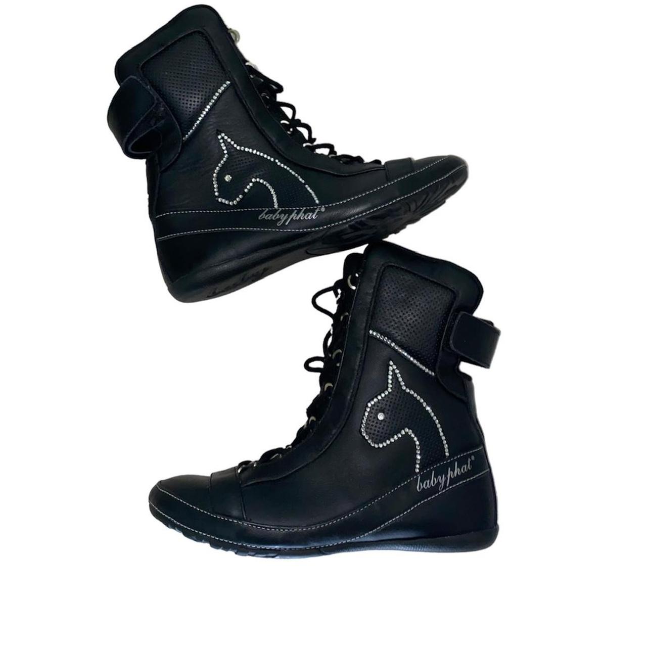 Baby Phat Women's Black and Silver Boots | Depop