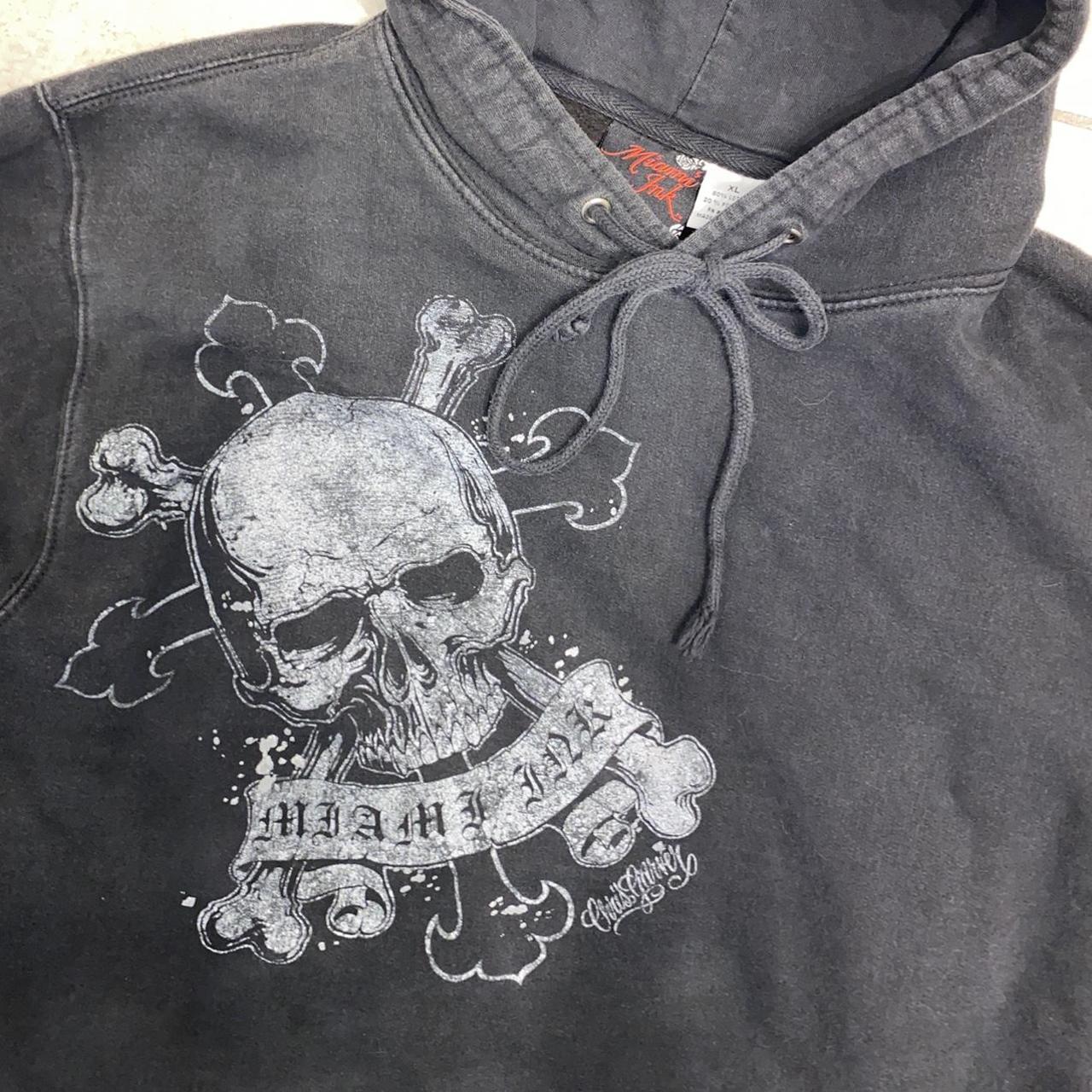 ☠️🖤 y2k Miami Ink hoodie 🖤☠️ cool skull graphic... - Depop