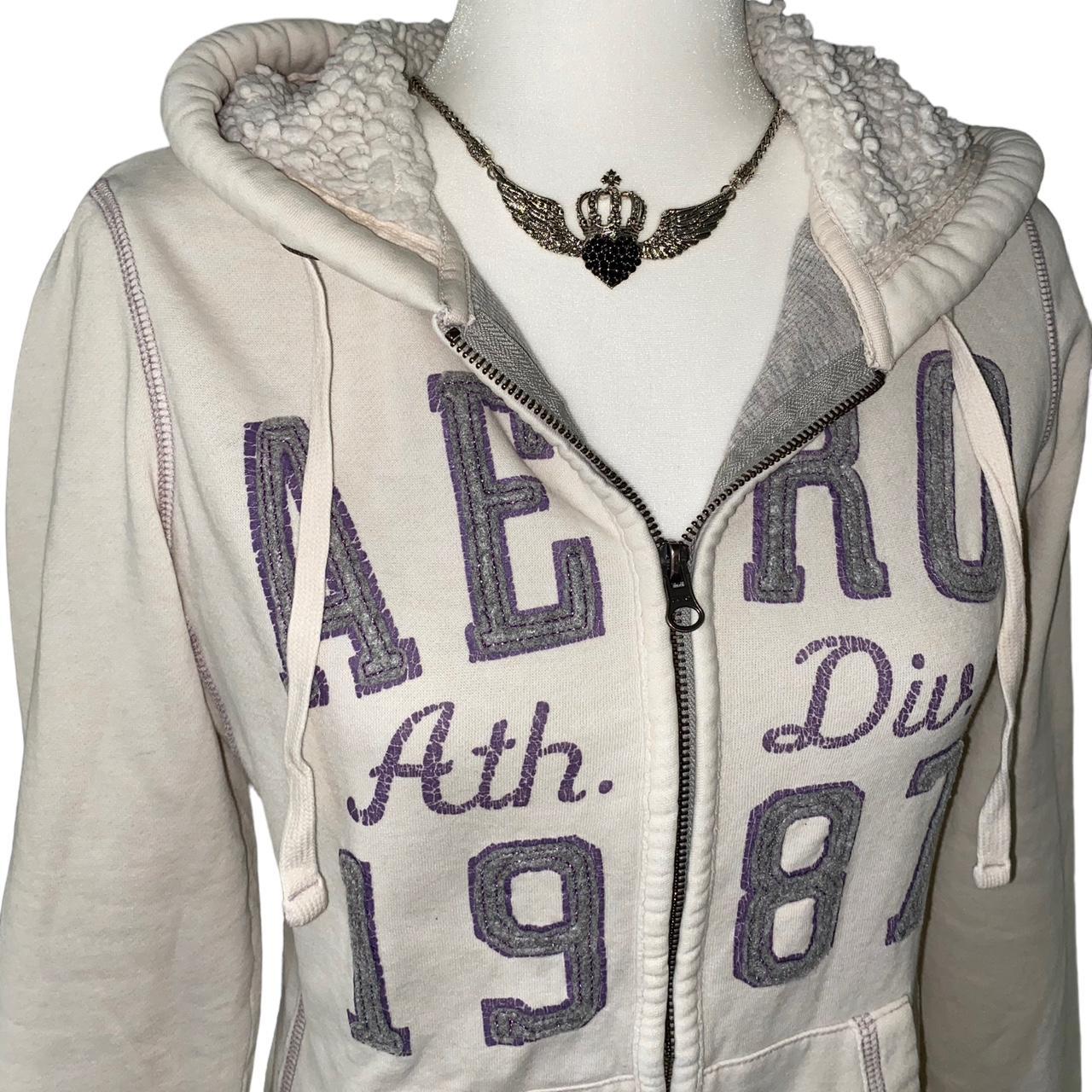 Aeropostale Women's Grey and Purple Hoodie | Depop