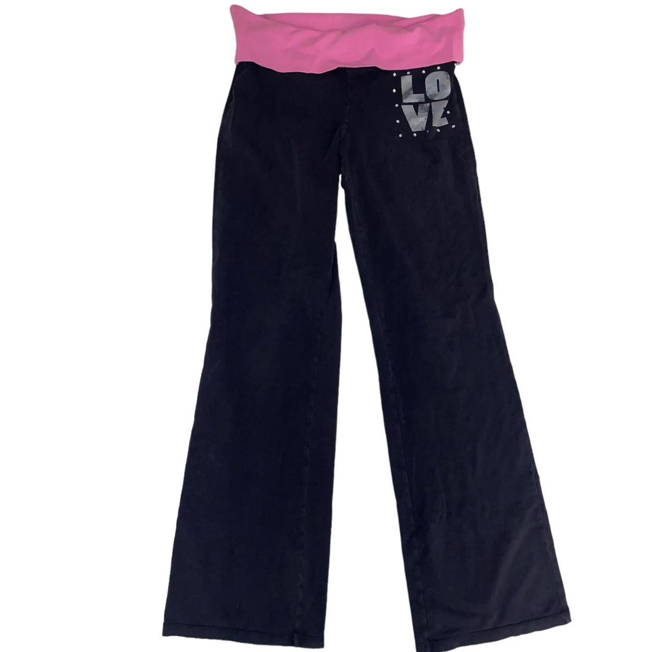 y2k fold over yoga pants pink waistband with... Depop