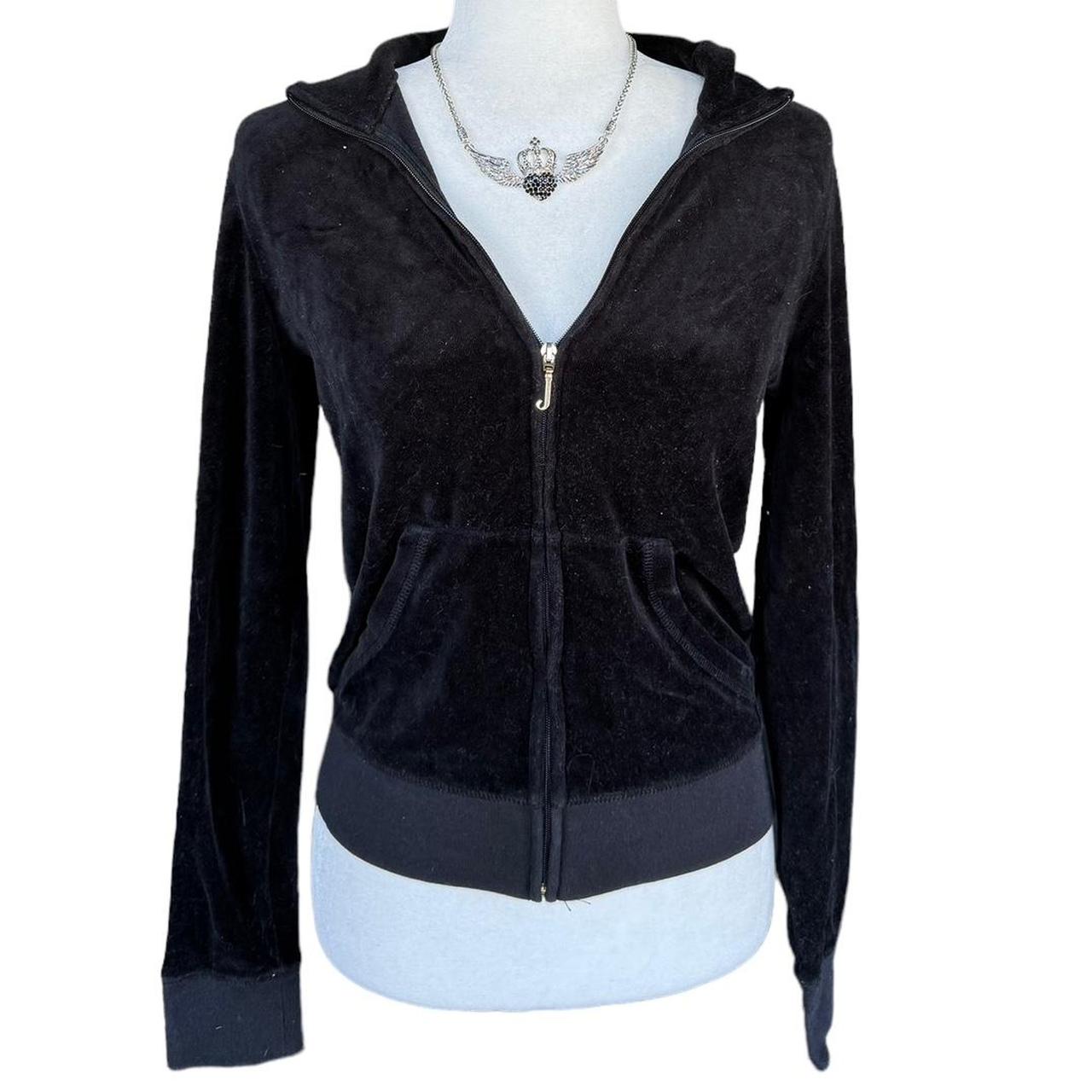 Juicy track jacket black velour & gold... Depop