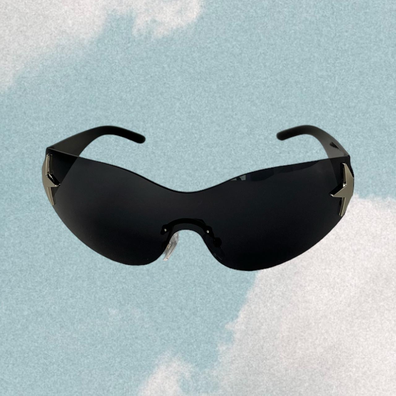 Y2k shield wrap around sunglasses with chrome stars,... Depop