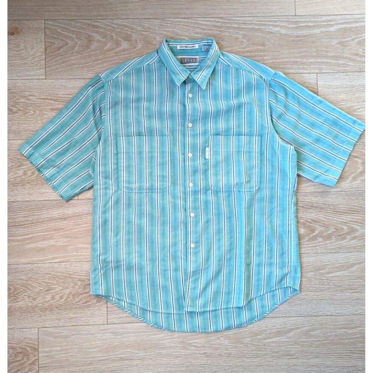 Vintage Levi's Silver Label 90s Mint Green Striped... - Depop