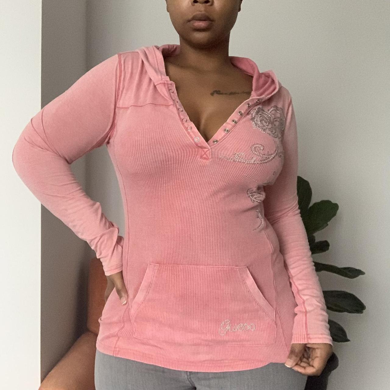 Guess Women's Pink and Silver Hoodie