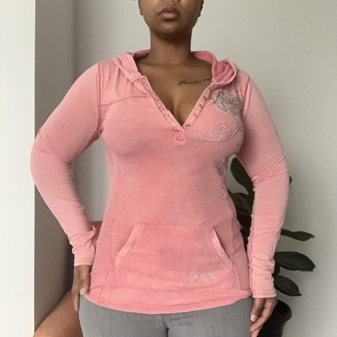 Guess Women's Pink and Silver Hoodie (4)