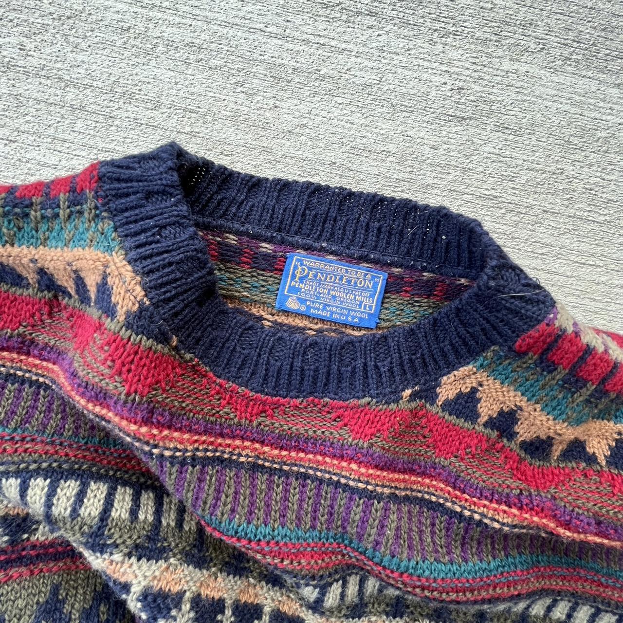 Pendleton Men's Burgundy and Yellow Jumper | Depop