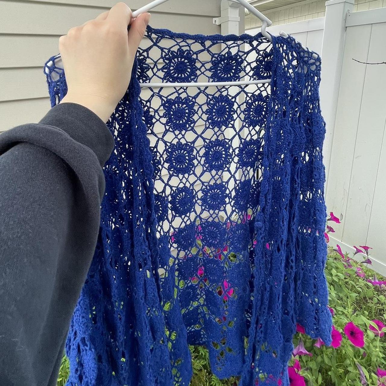 royal blue hand crocheted flower cardigan size... Depop
