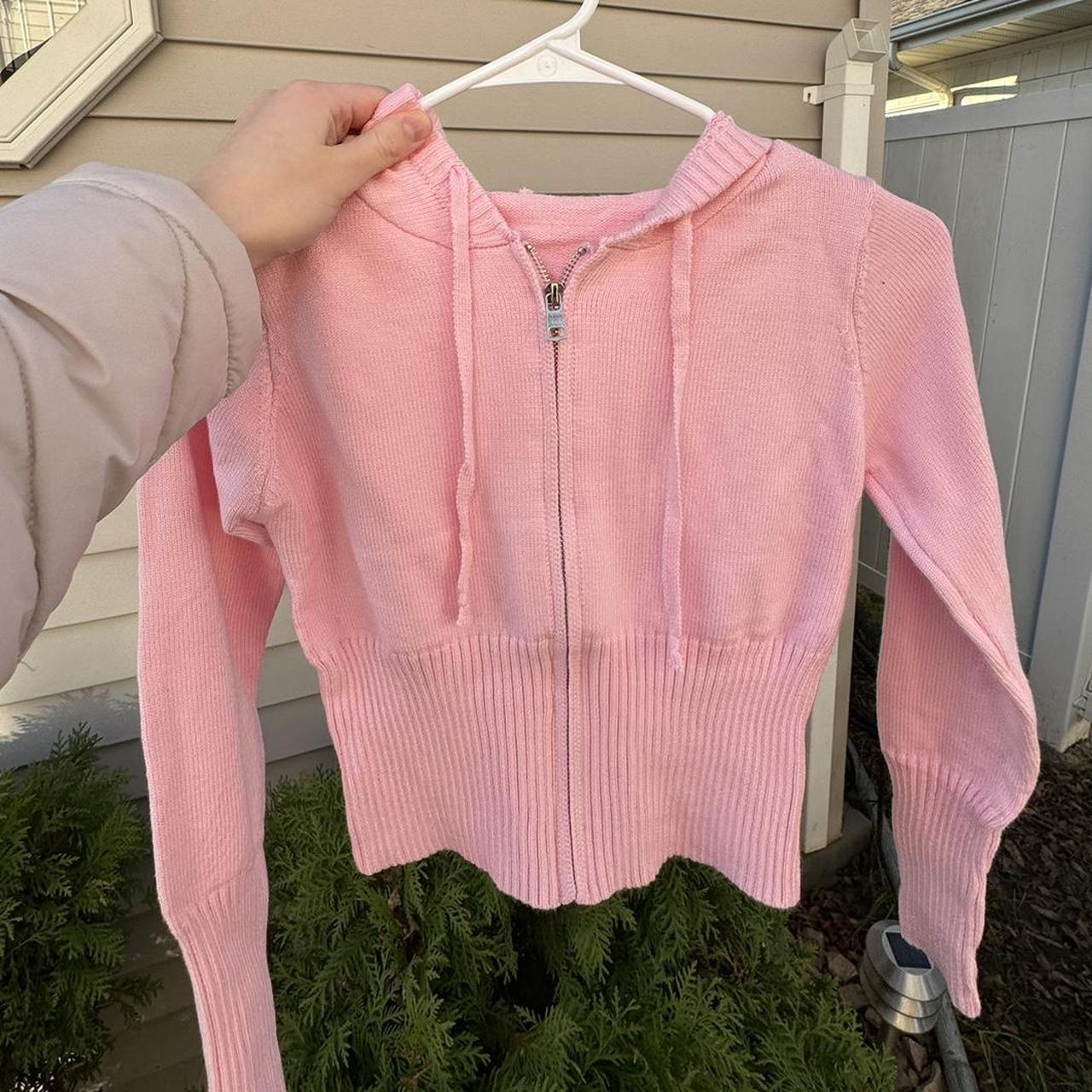 cropped baby pink zip up sweater size small brand... Depop
