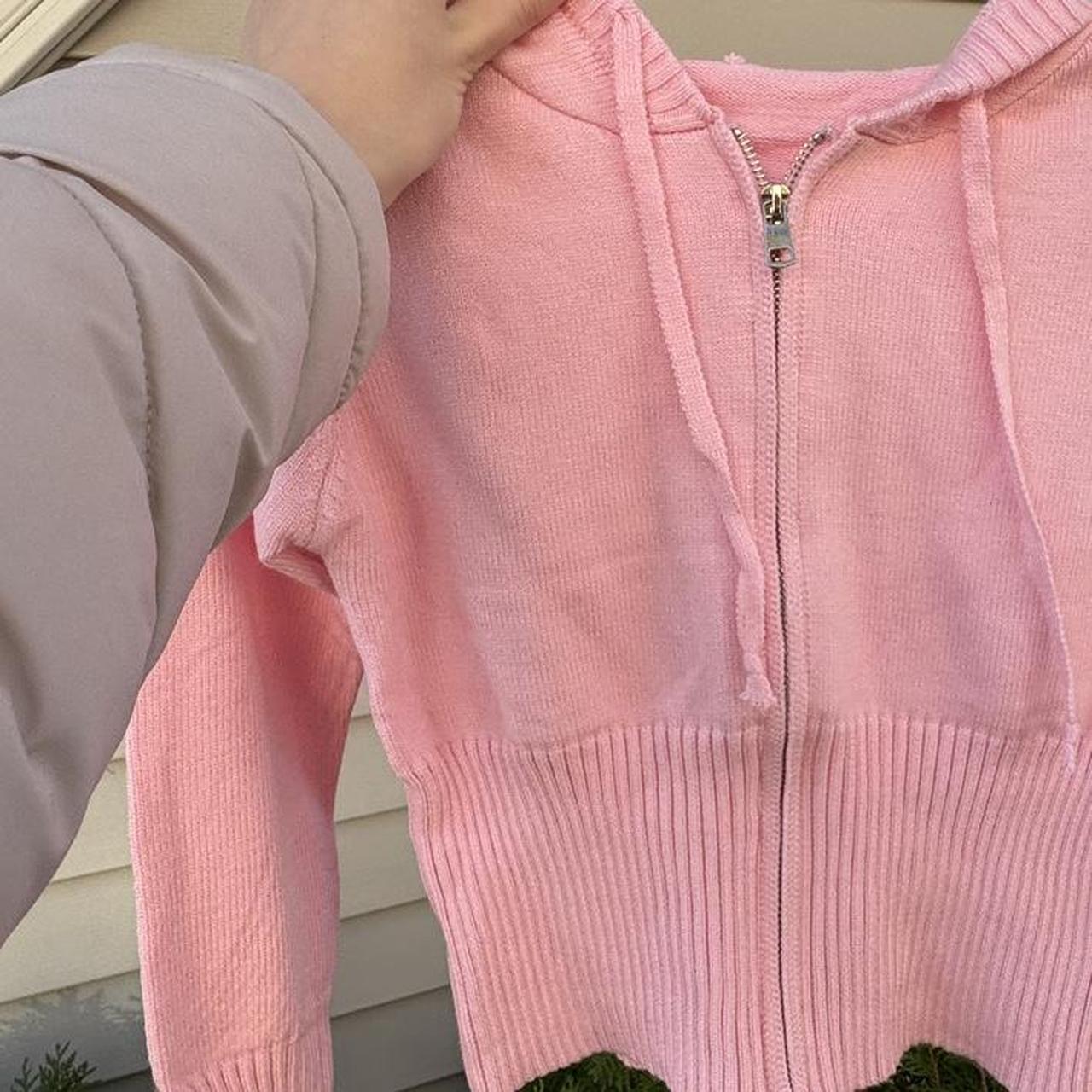 cropped baby pink zip up sweater size small brand... Depop