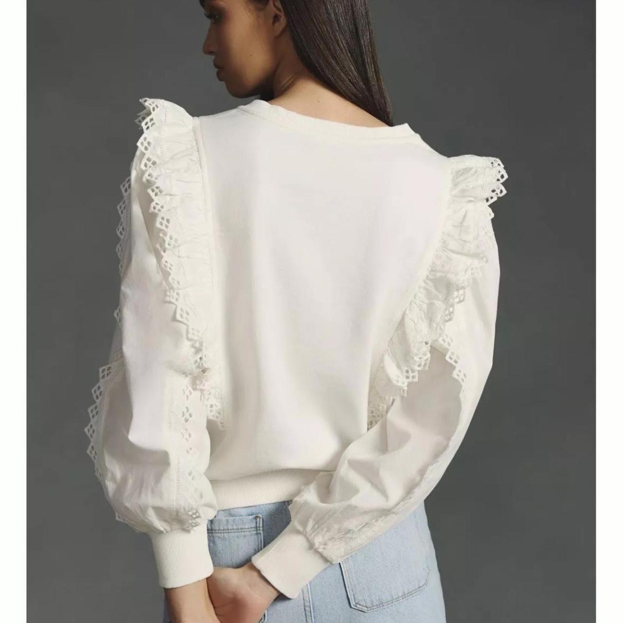 NEW NWT outlets Anthropologie Ruffled Lace sweatshirt Blouse. XS