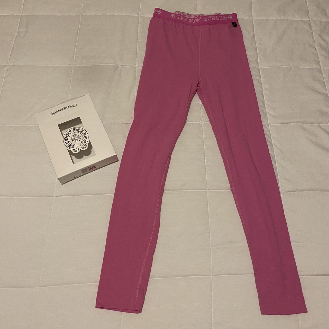 pink chrome hearts leggings, never worn only tried - Depop