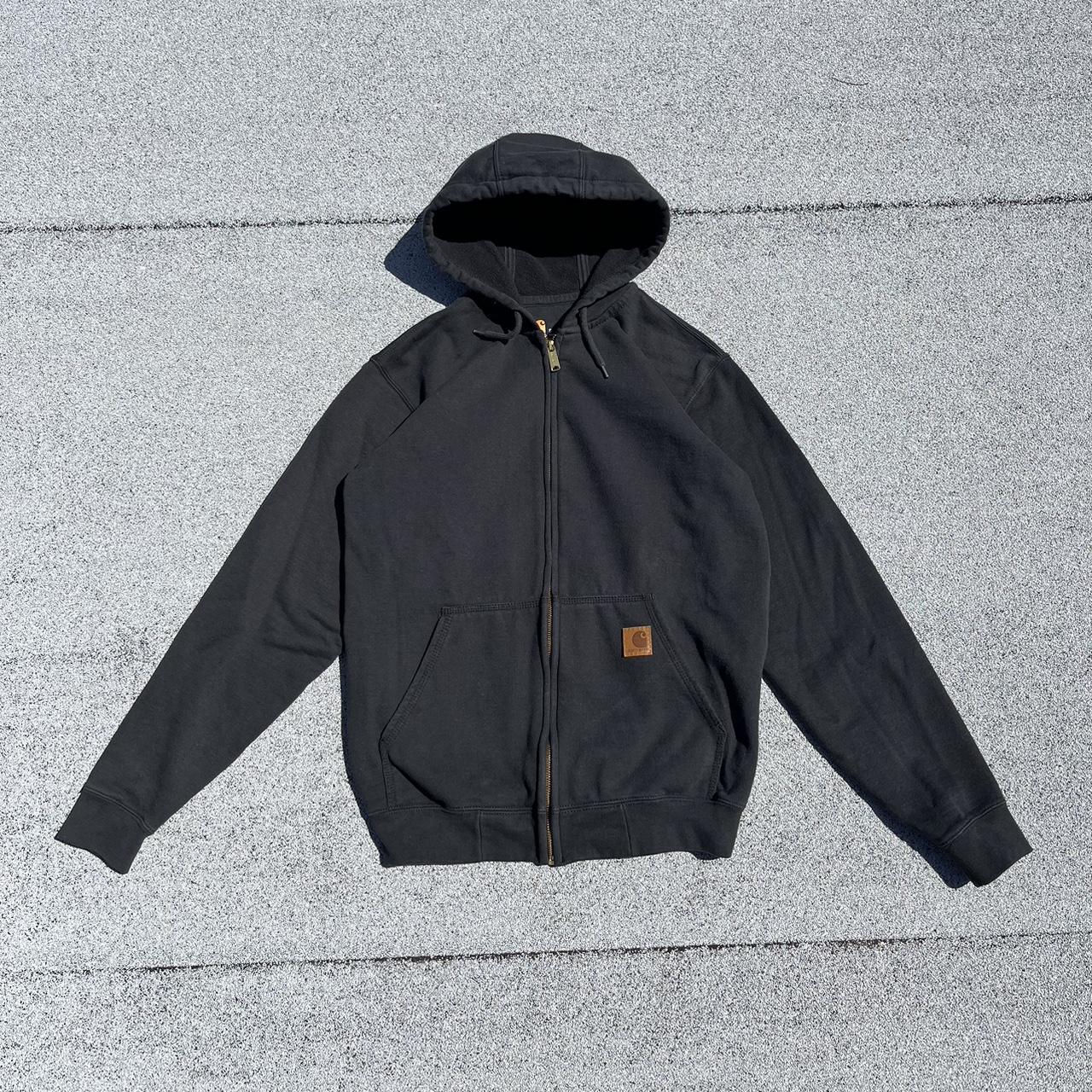 Carhartt Men's Black and Orange Hoodie | Depop