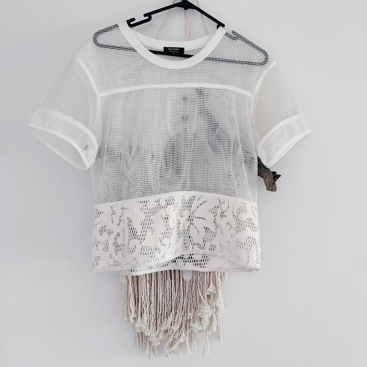 ZALORA White mesh top Size S 6-10 - Depop