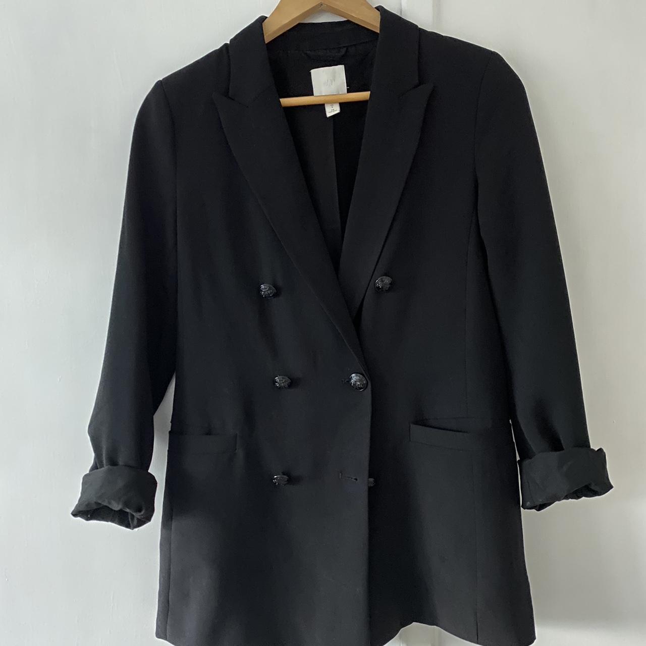 Black double-breasted blazer. H&M, size 6. Oversized... - Depop