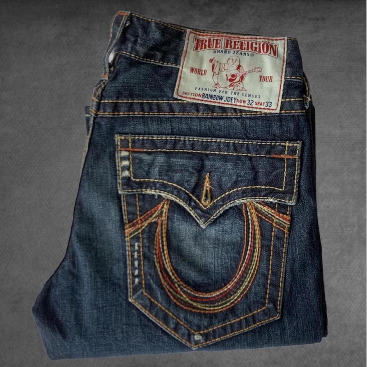 CRAZY TRUE RELIGION RAINBOW JOEY BOOTCUT JEANS... - Depop