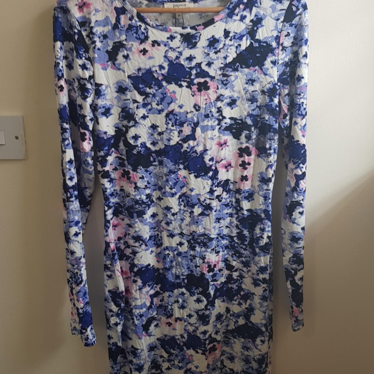 Papaya Blue Floral Stretch Midi Dress Size 14... Depop