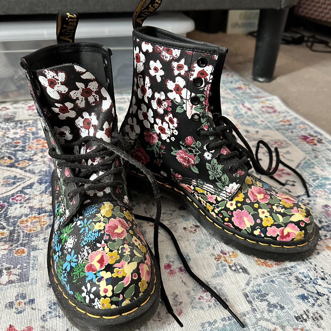 Floral Dr. Marten boots! These have never been worn... - Depop