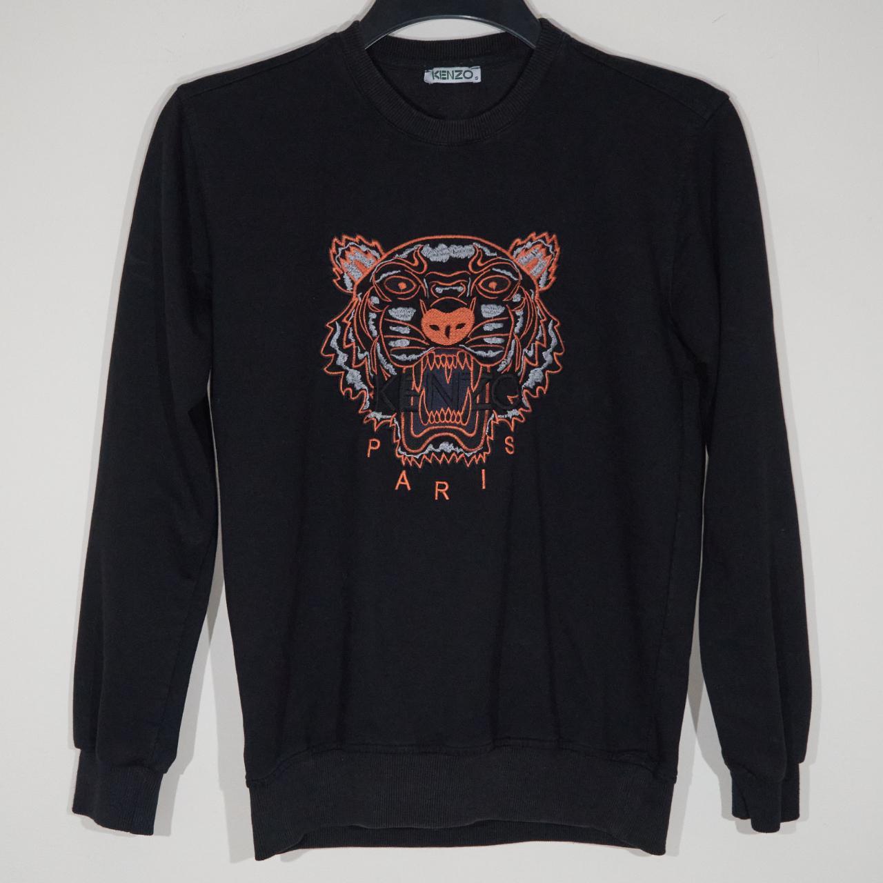 Kenzo Men's Black Large Embroidered Tiger Crew Depop