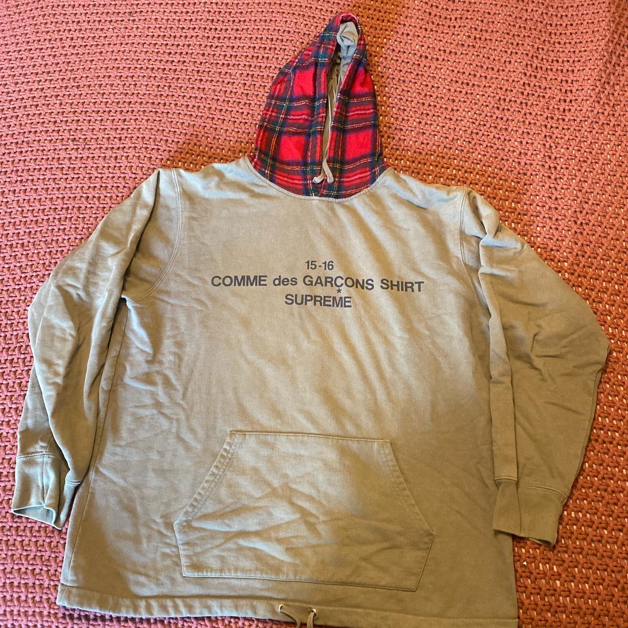 CDG X Supreme 2015 Red Plaid Olive Hoodie. supreme